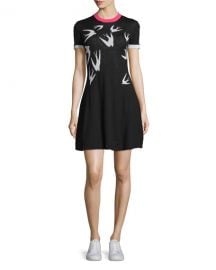 Short-Sleeve Jacquard Skater Dress at Neiman Marcus